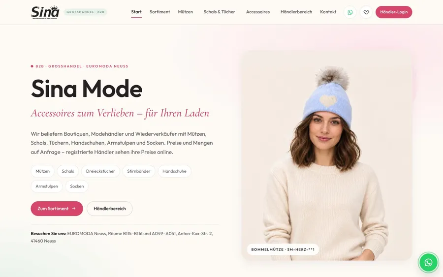 Vorschau der Website Sina Mode B2B